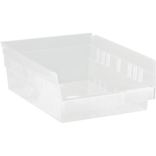 Shelf Bins, 8-3/8" W x 4" H x 11-5/8" D, Clear, 30 lbs. Capacity Sécurité Médic