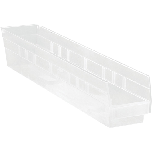 Shelf Bins, 4-1/8" W x 4" H x 23-5/8" D, Clear, 50 lbs. Capacity Sécurité Médic