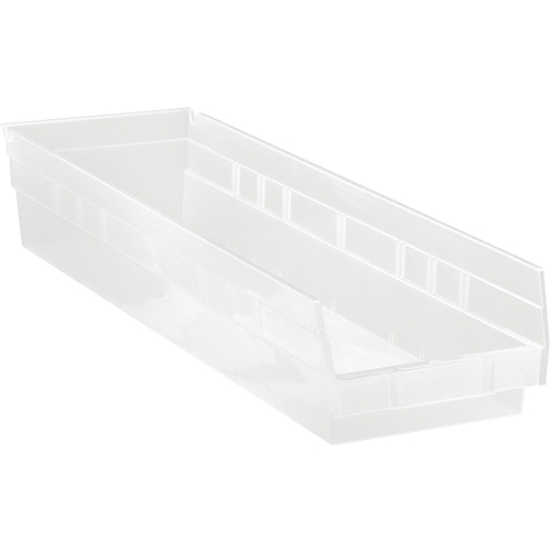 Shelf Bins, 6-5/8" W x 4" H x 23-5/8" D, Clear, 50 lbs. Capacity Sécurité Médic
