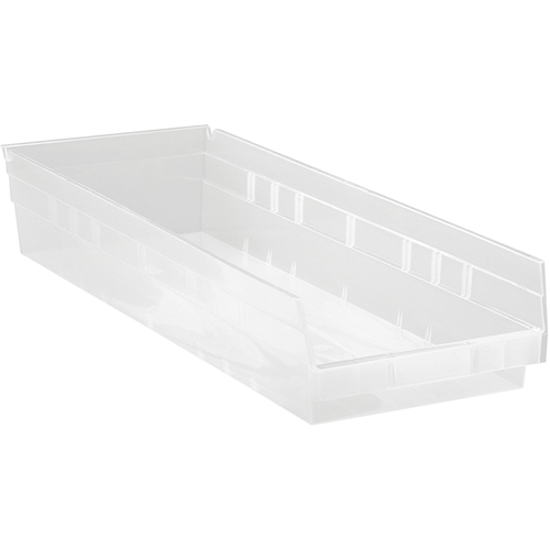 Shelf Bins, 8-3/8" W x 4" H x 23-5/8" D, Clear, 50 lbs. Capacity Sécurité Médic