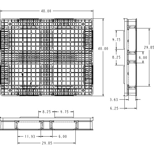 RackoCell Plastic Pallet, 4-Way Entry, 48" L x 40" W x 6-1/3" H Sécurité Médic