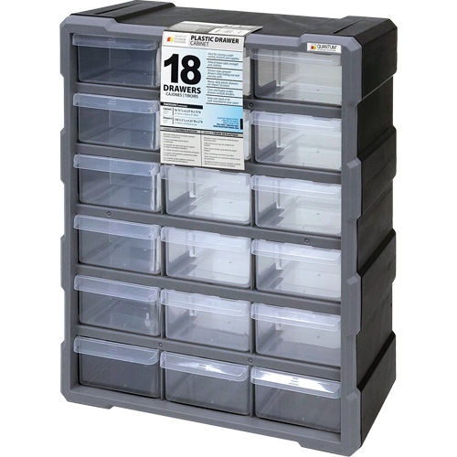 Armoire &agrave; tiroir, Plastique, 18 tiroirs, 15" x 6-1/4" x 18-3/4", Noir Sécurité Médic
