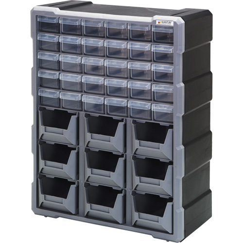 Drawer Cabinet, Plastic, 39 Drawers, 15" x 6-1/4" x 18-3/4", Black Sécurité Médic