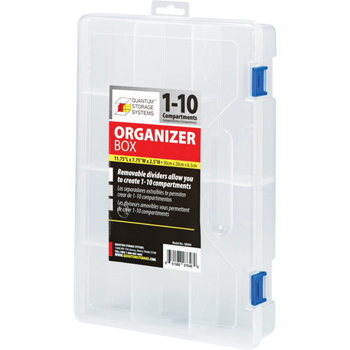 Plastic Compartment Box, 7.75" W x 11.75" D x 2.2" H, 10 Compartments Sécurité Médic