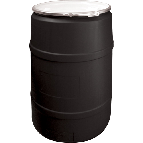 Barils en poly&eacute;thyl&egrave;ne, 55 gal. US (45 gal. imp.), Dessus ouvert, Noir Sécurité Médic