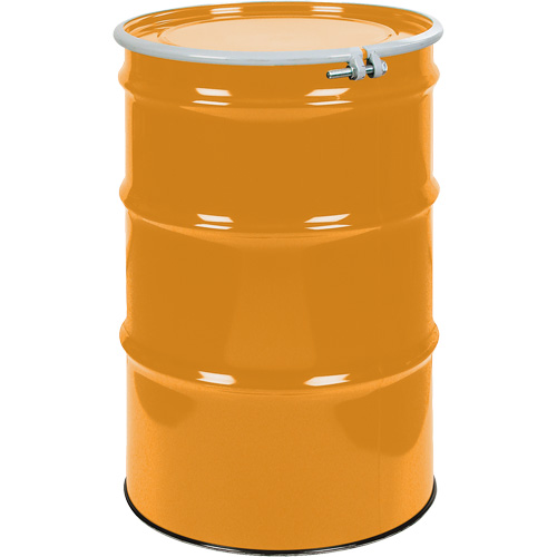 Steel Drums, 55 US gal (45 imp. gal.), Unlined, Orange, Open Top, UN1A2/Y1.5/150, 16 Gauge Sécurité Médic