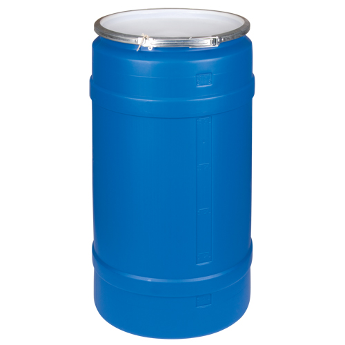 Barils en poly&eacute;thyl&egrave;ne, 30 gal. US (25 gal. imp.), Dessus ouvert, Bleu Sécurité Médic