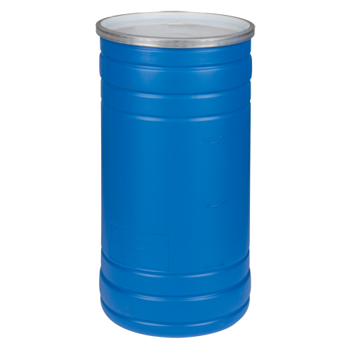 Barils en poly&eacute;thyl&egrave;ne, 15,5 gal. US (12,91 gal. imp.), Dessus ouvert, Bleu Sécurité Médic