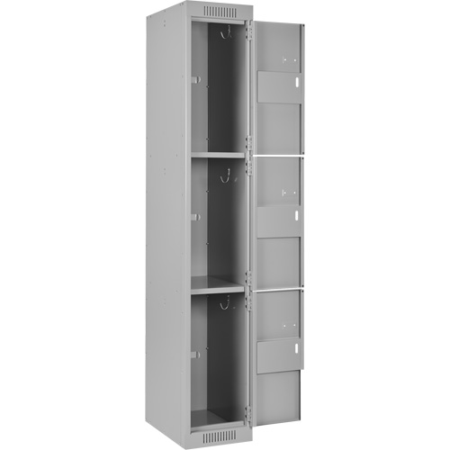 Clean Line Lockers, 3 -tier, Bank of 4, 48" x 18" x 72", Steel, Grey, Rivet (Assembled) Sécurité Médic
