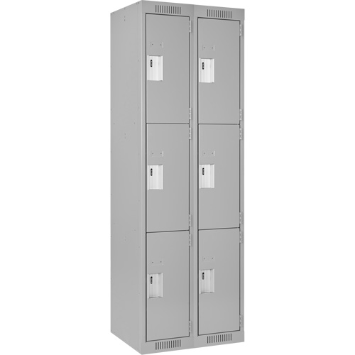 Clean Line Lockers, 3 -tier, Bank of 2, 24" x 18" x 72", Steel, Grey, Rivet (Assembled) Sécurité Médic