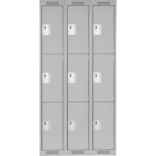 Clean Line Lockers, 3 -tier, Bank of 3, 36" x 18" x 72", Steel, Grey, Rivet (Assembled) Sécurité Médic