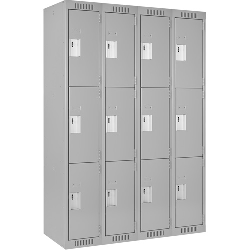 Clean Line Lockers, 3 -tier, Bank of 4, 48" x 18" x 72", Steel, Grey, Rivet (Assembled) Sécurité Médic