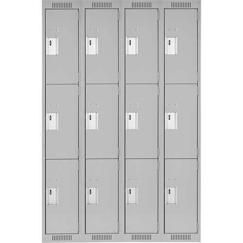 Clean Line Lockers, 3 -tier, Bank of 4, 48" x 18" x 72", Steel, Grey, Rivet (Assembled) Sécurité Médic