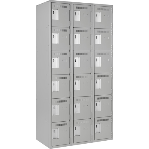 Clean Line Lockerettes, 6 -tier, Bank of 3, 36" x 18" x 72", Steel, Grey, Rivet (Assembled) Sécurité Médic