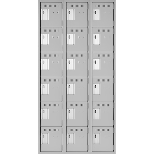 Clean Line Lockerettes, 6 -tier, Bank of 3, 36" x 18" x 72", Steel, Grey, Rivet (Assembled) Sécurité Médic