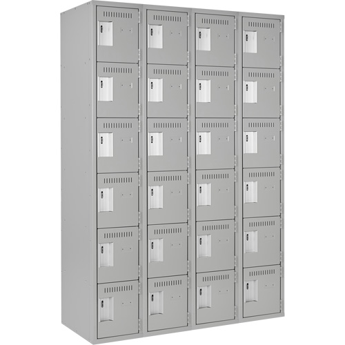 Clean Line Lockerettes, 6 -tier, Bank of 4, 48" x 18" x 72", Steel, Grey, Rivet (Assembled) Sécurité Médic