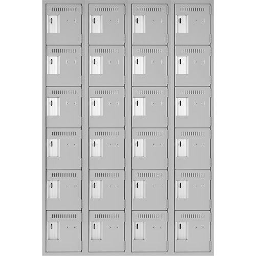 Clean Line Lockerettes, 6 -tier, Bank of 4, 48" x 18" x 72", Steel, Grey, Rivet (Assembled) Sécurité Médic