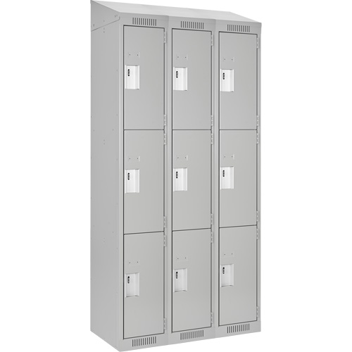 Clean Line Lockers, 3 -tier, Bank of 3, 36" x 18" x 78", Steel, Grey, Rivet (Assembled) Sécurité Médic