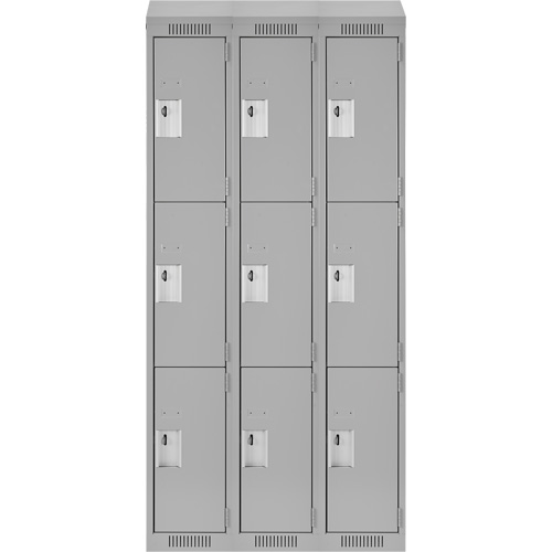 Clean Line Lockers, 3 -tier, Bank of 3, 36" x 18" x 78", Steel, Grey, Rivet (Assembled) Sécurité Médic