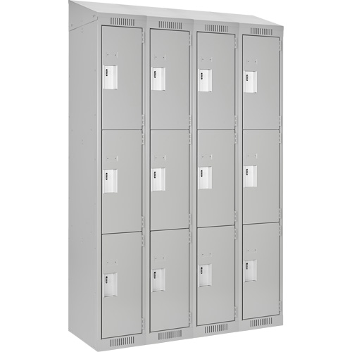 Clean Line Lockers, 3 -tier, Bank of 4, 48" x 18" x 78", Steel, Grey, Rivet (Assembled) Sécurité Médic