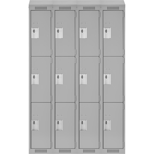 Clean Line Lockers, 3 -tier, Bank of 4, 48" x 18" x 78", Steel, Grey, Rivet (Assembled) Sécurité Médic