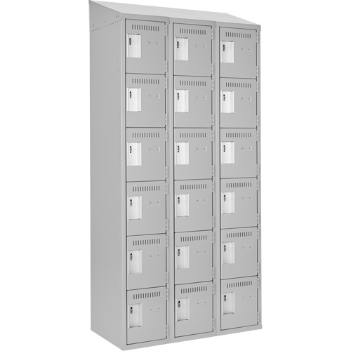 Clean Line Lockerette , 6 -tier, Bank of 3, 36" x 18" x 78", Steel, Grey, Rivet (Assembled) Sécurité Médic