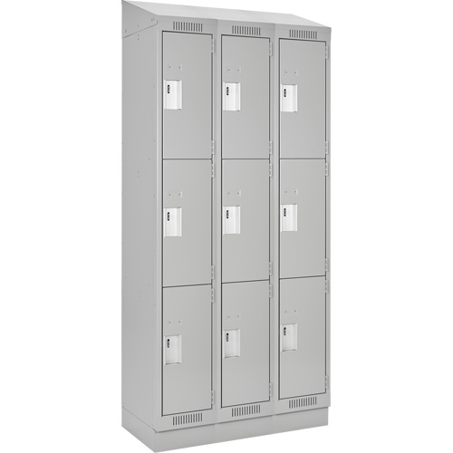Clean Line Lockers, 3 -tier, Bank of 3, 36" x 18" x 82", Steel, Grey, Rivet (Assembled) Sécurité Médic