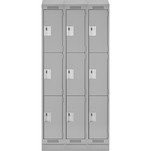 Clean Line Lockers, 3 -tier, Bank of 3, 36" x 18" x 82", Steel, Grey, Rivet (Assembled) Sécurité Médic