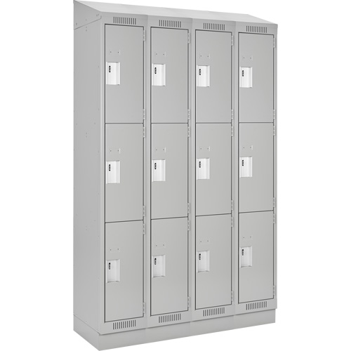 Clean Line Lockers, 3 -tier, Bank of 4, 48" x 18" x 82", Steel, Grey, Rivet (Assembled) Sécurité Médic