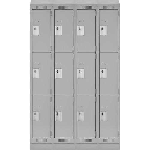 Clean Line Lockers, 3 -tier, Bank of 4, 48" x 18" x 82", Steel, Grey, Rivet (Assembled) Sécurité Médic