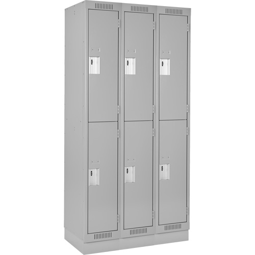 Clean Line Lockers, 2 -tier, Bank of 3, 36" x 18" x 76", Steel, Grey, Rivet (Assembled) Sécurité Médic
