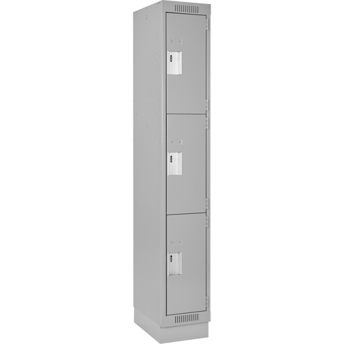 Clean Line Lockers, 3 -tier, 12" x 18" x 76", Steel, Grey, Rivet (Assembled) Sécurité Médic
