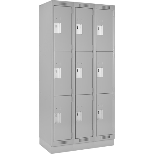 Clean Line Lockers, 3 -tier, Bank of 3, 36" x 18" x 76", Steel, Grey, Rivet (Assembled) Sécurité Médic