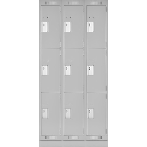 Clean Line Lockers, 3 -tier, Bank of 3, 36" x 18" x 76", Steel, Grey, Rivet (Assembled) Sécurité Médic