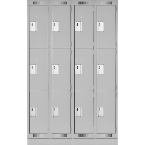 Clean Line Lockers, 3 -tier, Bank of 4, 48" x 18" x 76", Steel, Grey, Rivet (Assembled) Sécurité Médic