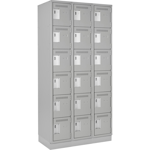 Clean Line Lockerette, 6 -tier, Bank of 3, 36" x 18" x 76", Steel, Grey, Rivet (Assembled) Sécurité Médic