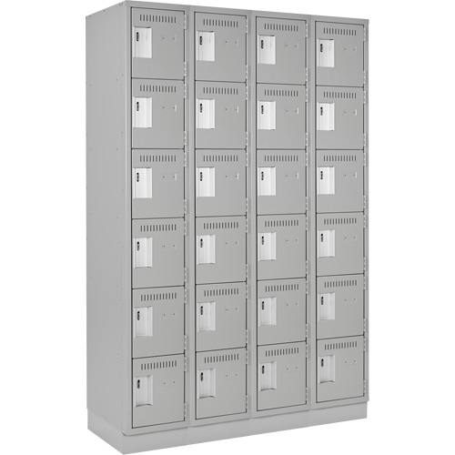 Clean Line Lockerette, 6 -tier, Bank of 4, 48" x 18" x 76", Steel, Grey, Rivet (Assembled) Sécurité Médic