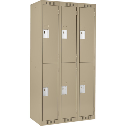 Clean Line Lockers, 2 -tier, Bank of 3, 36" x 18" x 72", Steel, Beige, Rivet (Assembled) Sécurité Médic