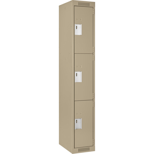Clean Line Lockers, 3 -tier, 12" x 18" x 72", Steel, Beige, Rivet (Assembled) Sécurité Médic