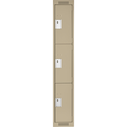 Clean Line Lockers, 3 -tier, 12" x 18" x 72", Steel, Beige, Rivet (Assembled) Sécurité Médic