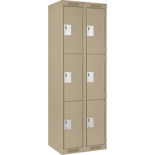 Clean Line Lockers, 3 -tier, Bank of 2, 24" x 18" x 72", Steel, Beige, Rivet (Assembled) Sécurité Médic