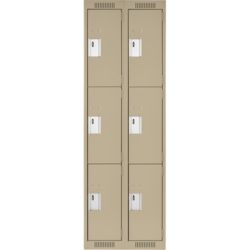 Clean Line Lockers, 3 -tier, Bank of 2, 24" x 18" x 72", Steel, Beige, Rivet (Assembled) Sécurité Médic