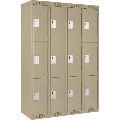 Clean Line Lockers, 3 -tier, Bank of 4, 48" x 18" x 72", Steel, Beige, Rivet (Assembled) Sécurité Médic