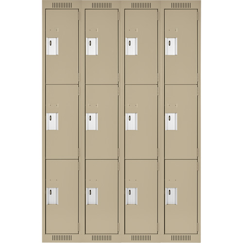 Clean Line Lockers, 3 -tier, Bank of 4, 48" x 18" x 72", Steel, Beige, Rivet (Assembled) Sécurité Médic