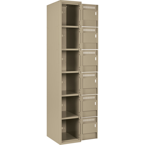 Clean Line Lockerette, 6 -tier, Bank of 3, 36" x 18" x 72", Steel, Beige, Rivet (Assembled) Sécurité Médic