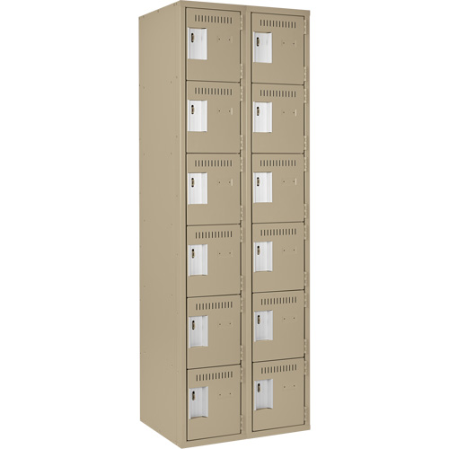 Clean Line Lockerette, 6 -tier, Bank of 2, 24" x 18" x 72", Steel, Beige, Rivet (Assembled) Sécurité Médic