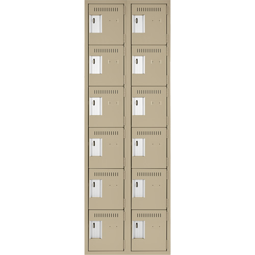Clean Line Lockerette, 6 -tier, Bank of 2, 24" x 18" x 72", Steel, Beige, Rivet (Assembled) Sécurité Médic