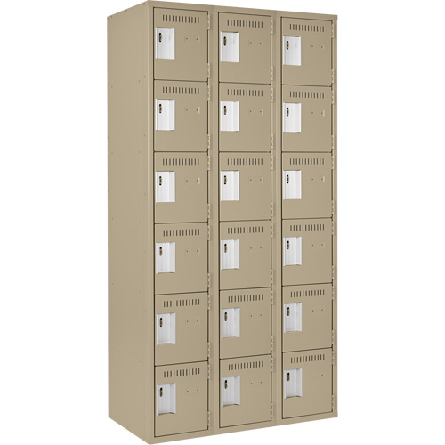 Clean Line Lockerette, 6 -tier, Bank of 3, 36" x 18" x 72", Steel, Beige, Rivet (Assembled) Sécurité Médic