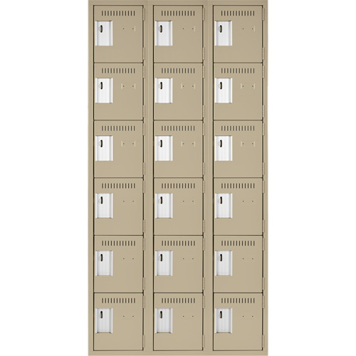 Clean Line Lockerette, 6 -tier, Bank of 3, 36" x 18" x 72", Steel, Beige, Rivet (Assembled) Sécurité Médic