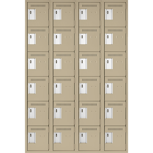 Petits casiers Clean Line, 6 niveaux, Bloc de 4, 48" x 18" x 72", Acier, Beige, Rivet (assembl&eacute;) Sécurité Médic